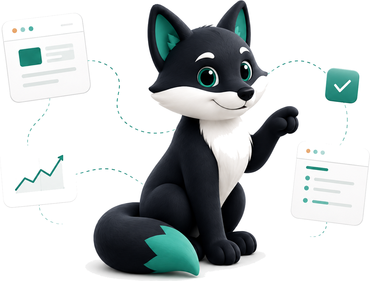 anvaya labs mascot surrounded by product interface elements